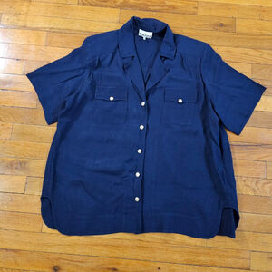 Women's GANNI Navy Button Down Shirt with Gold Buttons Size EU 40